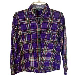 Ralph Lauren Purple Plaid Cotton Button Down Shirt Small Cowgirl Ranch Wear